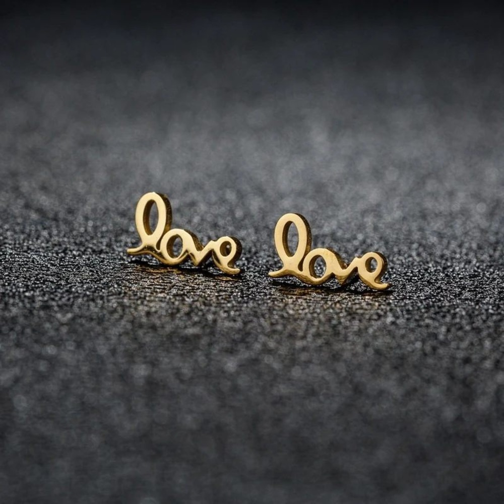 Love Script Stud Earrings 304 Stainless Steel 18K Gold Plated‎ Valentine's Day